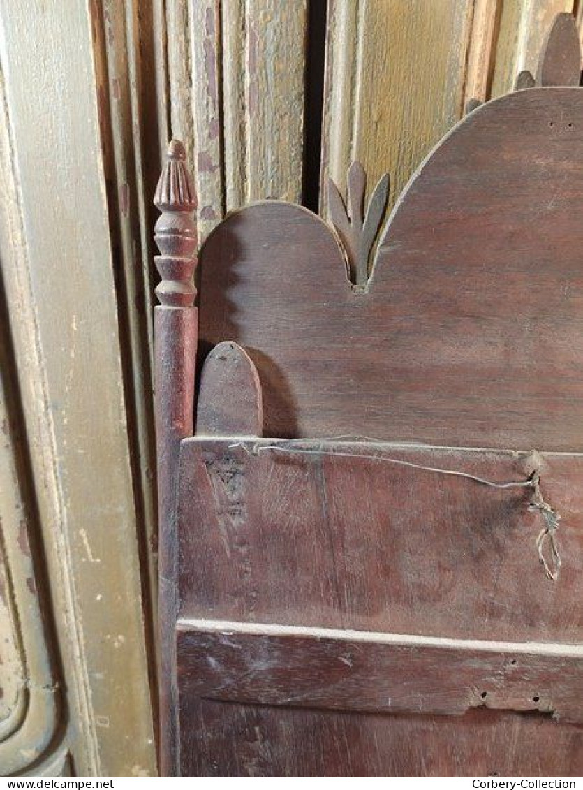 Ancien Miroir Bois Sculpté Fleurs Art Populaire Fin XVIIIeme Début XIXème