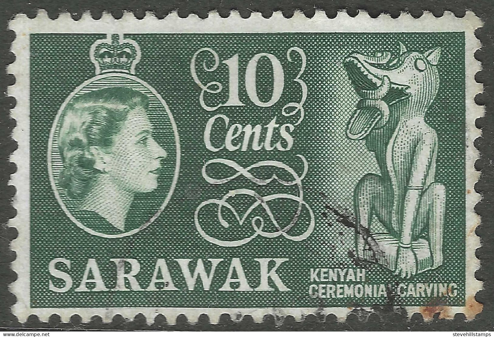 Sarawak. 1955-59 QEII. 10c Used. Mult Script CA W/M SG 193 - Sarawak (...-1963)