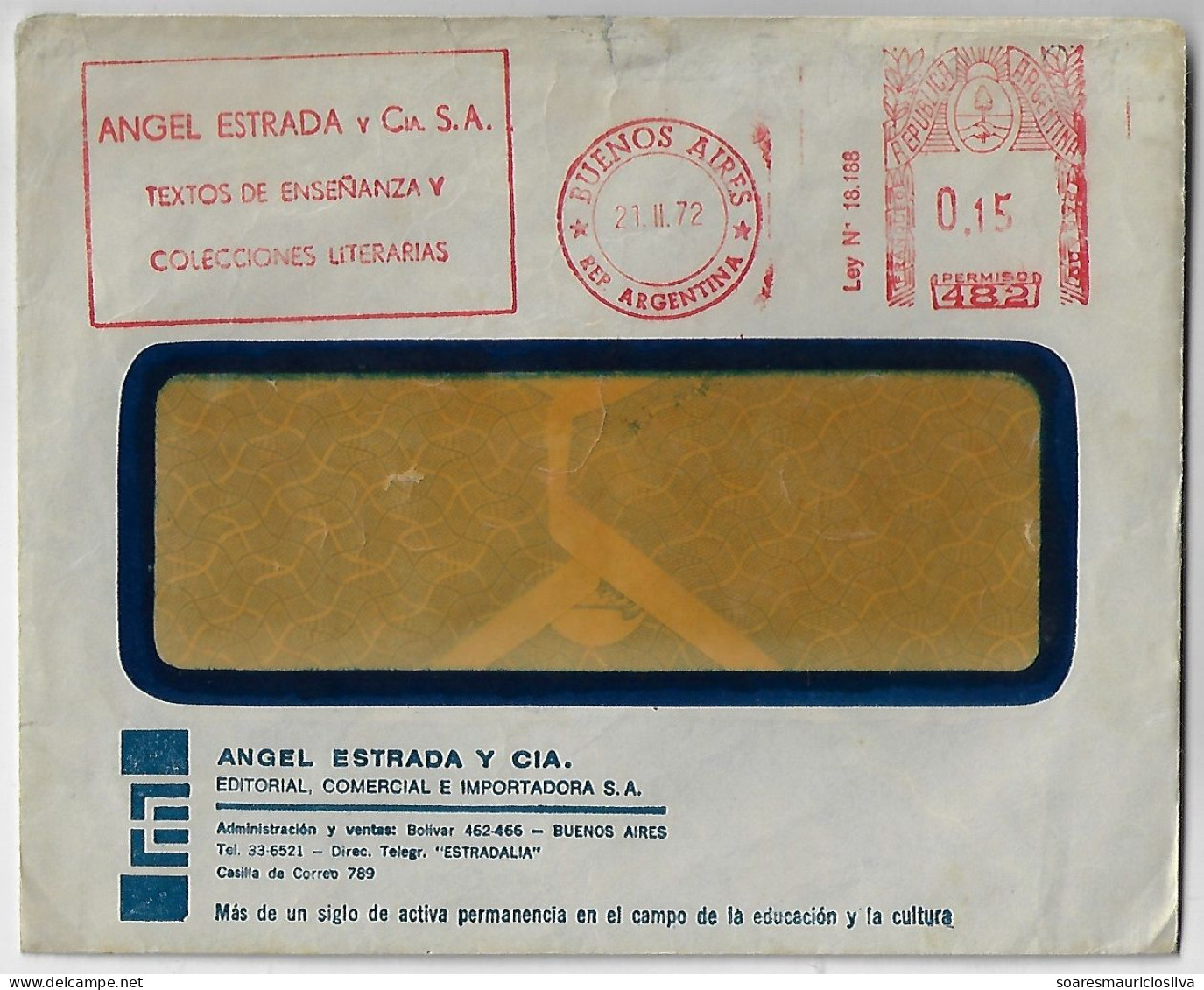 Argentina 1972 Cover From Buenos Aires Meter Stamp Hasler Slogan Angel Estrada Co. teaching Texts & Literary Collections - Covers & Documents