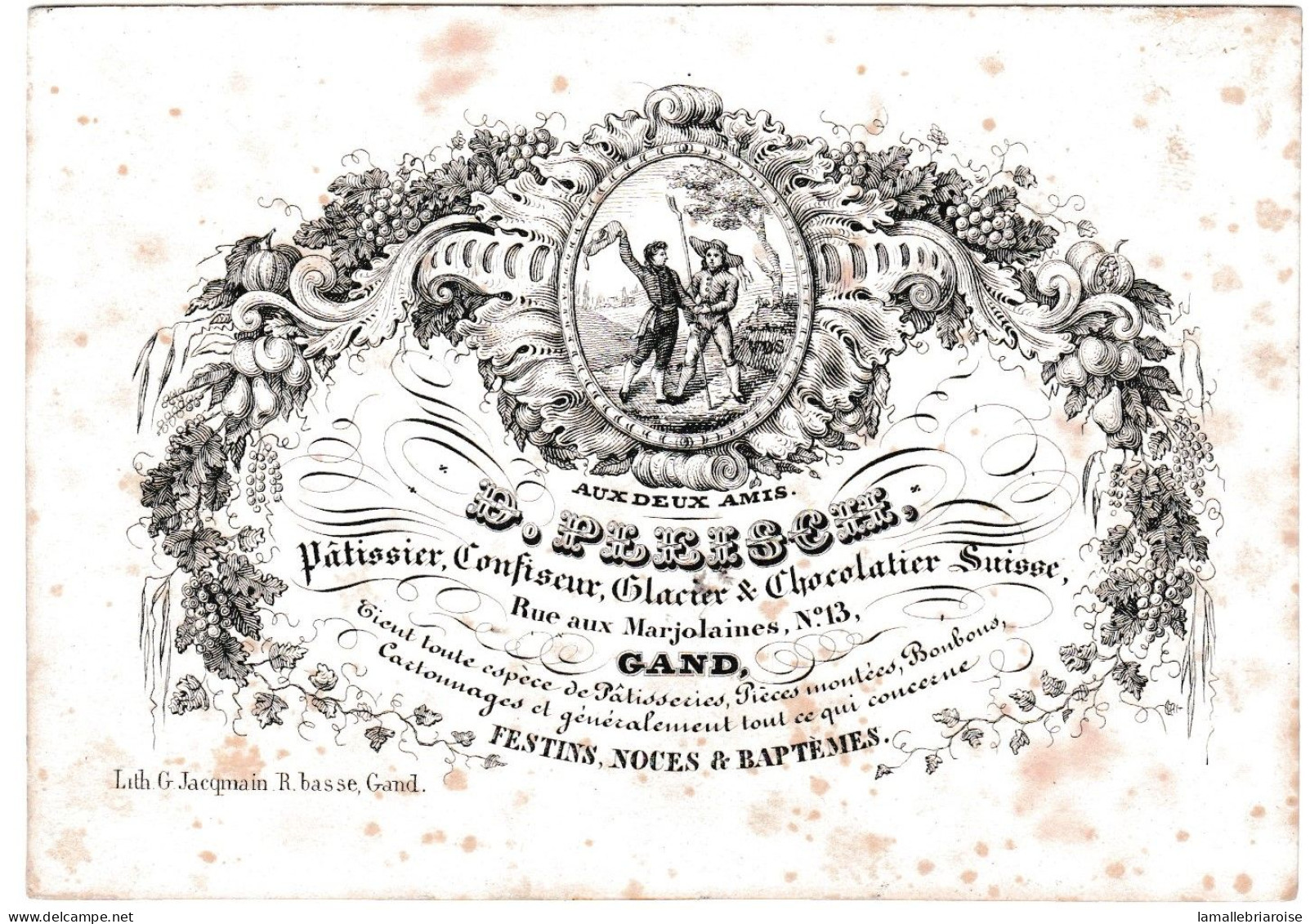 Belgique "Carte Style Porcelaine" Porseleinkaart, D. Pleisch, Patissier..., Gand, Gent, Dim:119x83mm - Porcelana