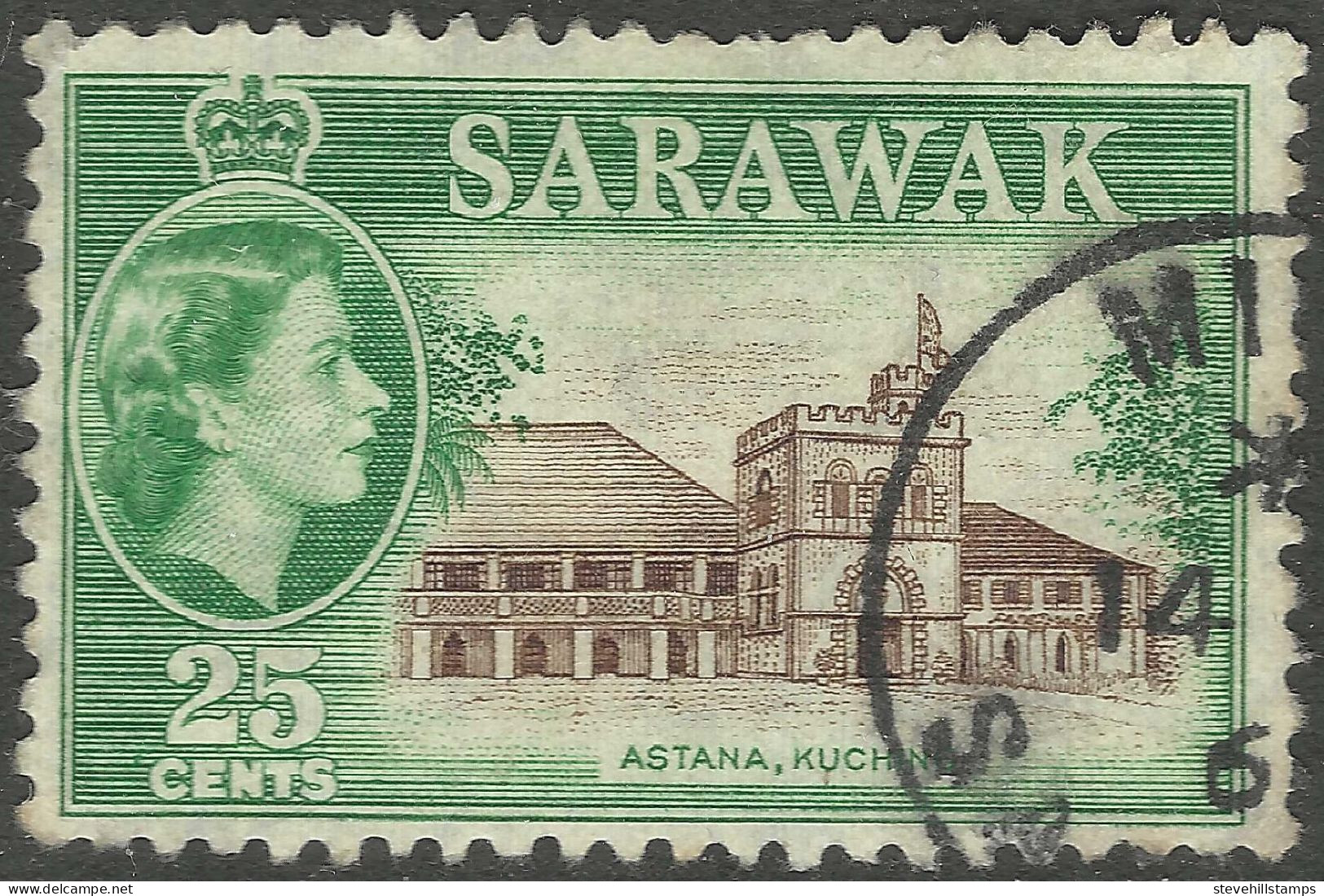 Sarawak. 1955-59 QEII. 25c Used. Mult Script CA W/M SG 197 - Sarawak (...-1963)