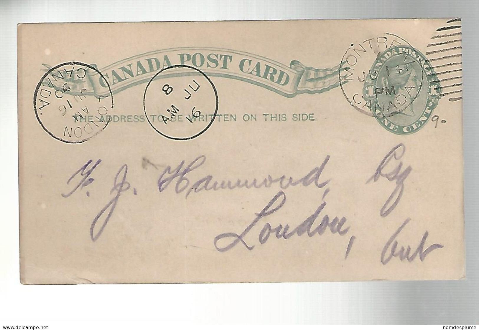 52890 ) Canada Postal Stationery Montreal London Postmarks  Duplex 1890 - 1860-1899 Règne De Victoria
