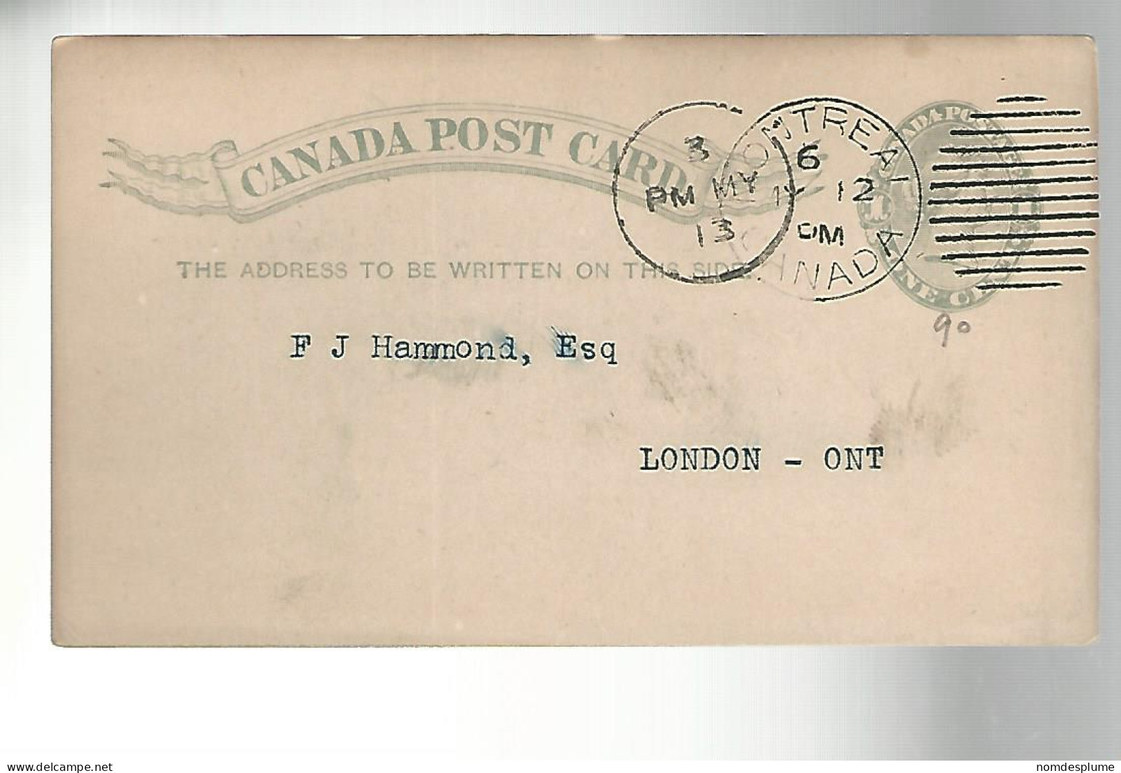 52892 ) Canada Postal Stationery Montreal  Postmark  Duplex 1890 - 1860-1899 Victoria