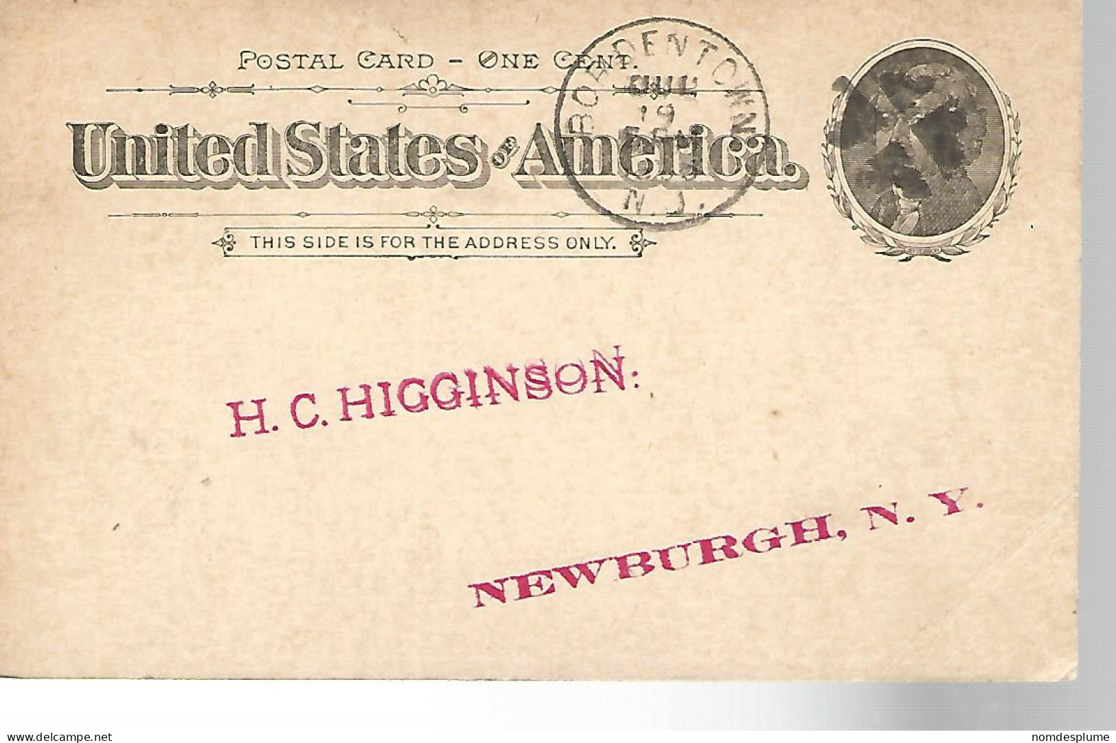 52896 ) USA Postal Stationery Newburgh Postmark 1895 - ...-1900