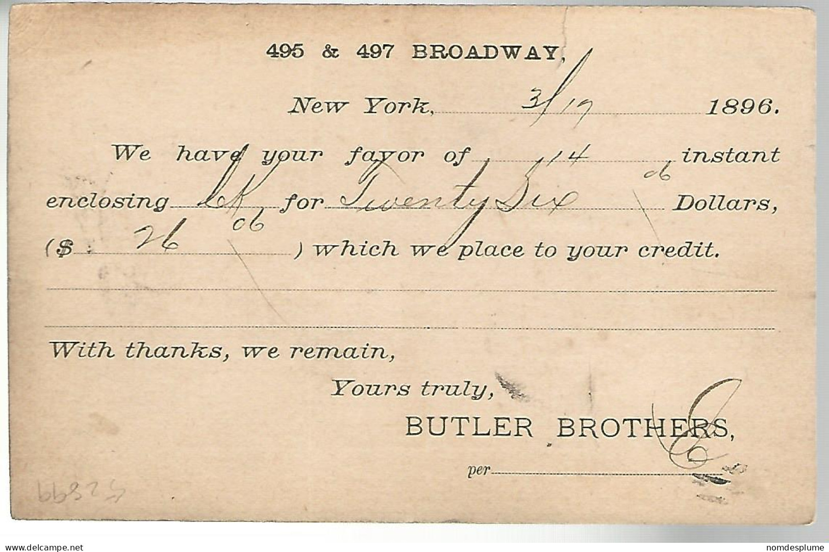 52899 ) USA Postal Stationery New York Troy Postmarks Duplex 1896 - ...-1900