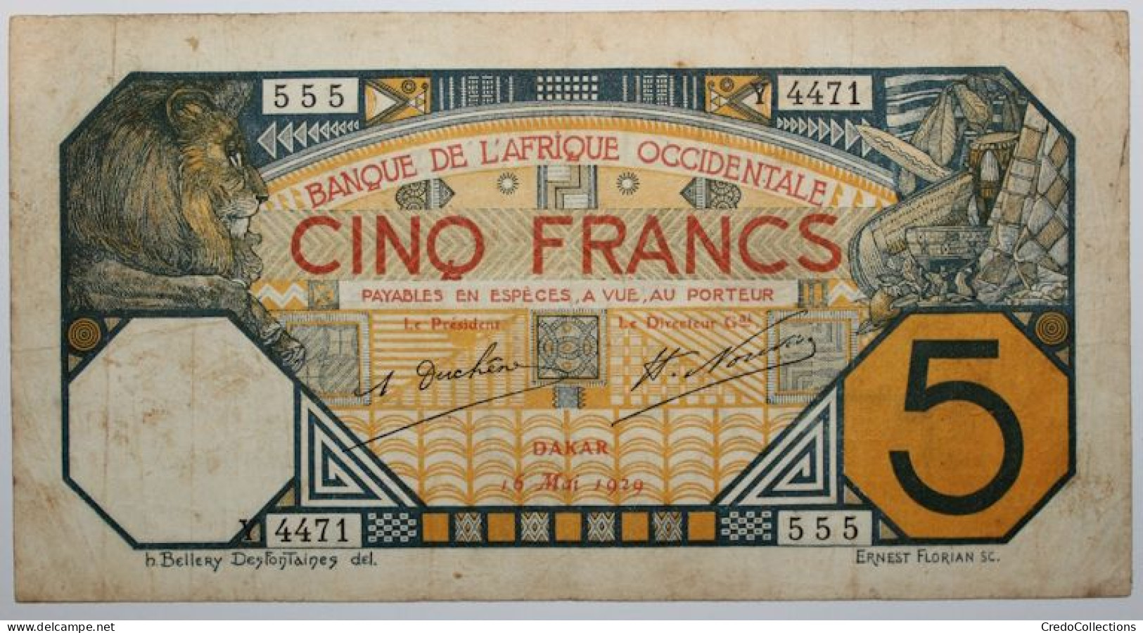 AOF - 5 Francs - 1929 - PICK 5 Bf.1 - TB - États D'Afrique De L'Ouest