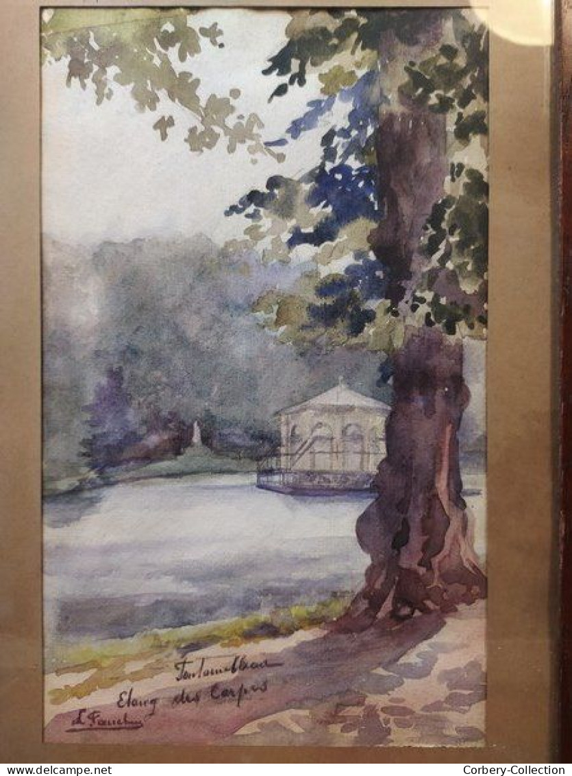 Tableau Aquarelle Fontainebleau Étang Des Carpes Début XXème Signée. - Watercolours