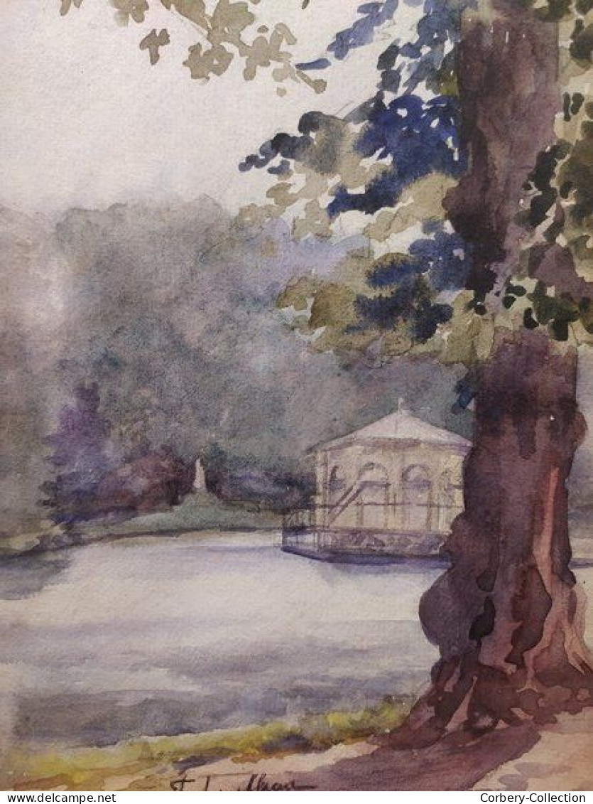 Tableau Aquarelle Fontainebleau Étang Des Carpes Début XXème Signée. - Watercolours