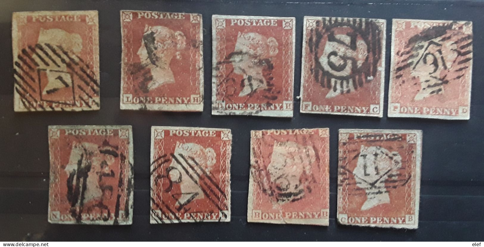 GB 1841 Queen Victoria,Yvert No 3,one Penny Rouge Brun Non Dentele Lot De 9 Timbres Obl ,bon Etat,cote Mini 180 Euros - Used Stamps
