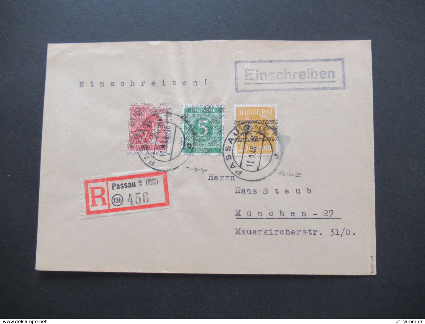 1948 Band / Netzaufdruck MiF Nr.45 I, 46 II Und IV/II Einschreiben Passau 2 - München Geprüft Schlegel BPP 500€ KW ++ - Storia Postale