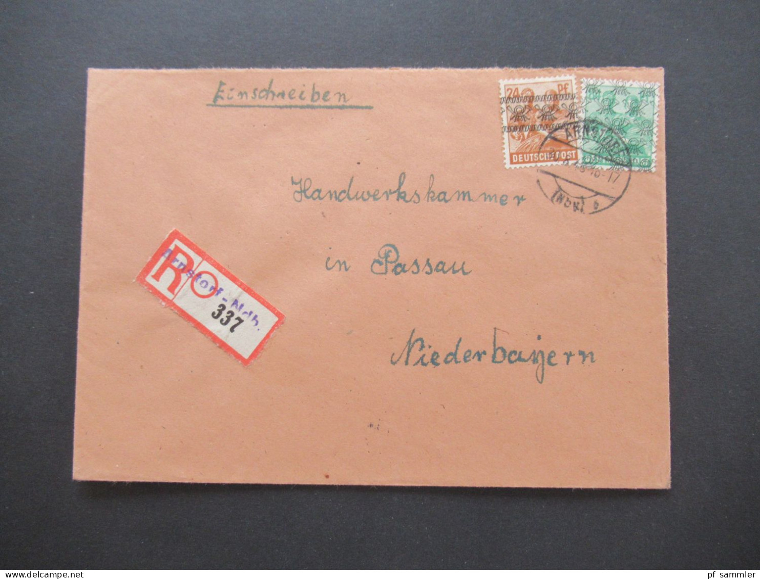 1948 Band / Netzaufdruck MiF Nr.44 I Und 51 II Einschreiben Not R-Zettel Gestempel L1 Arnstorf Ndb. Nach Passau! - Covers & Documents