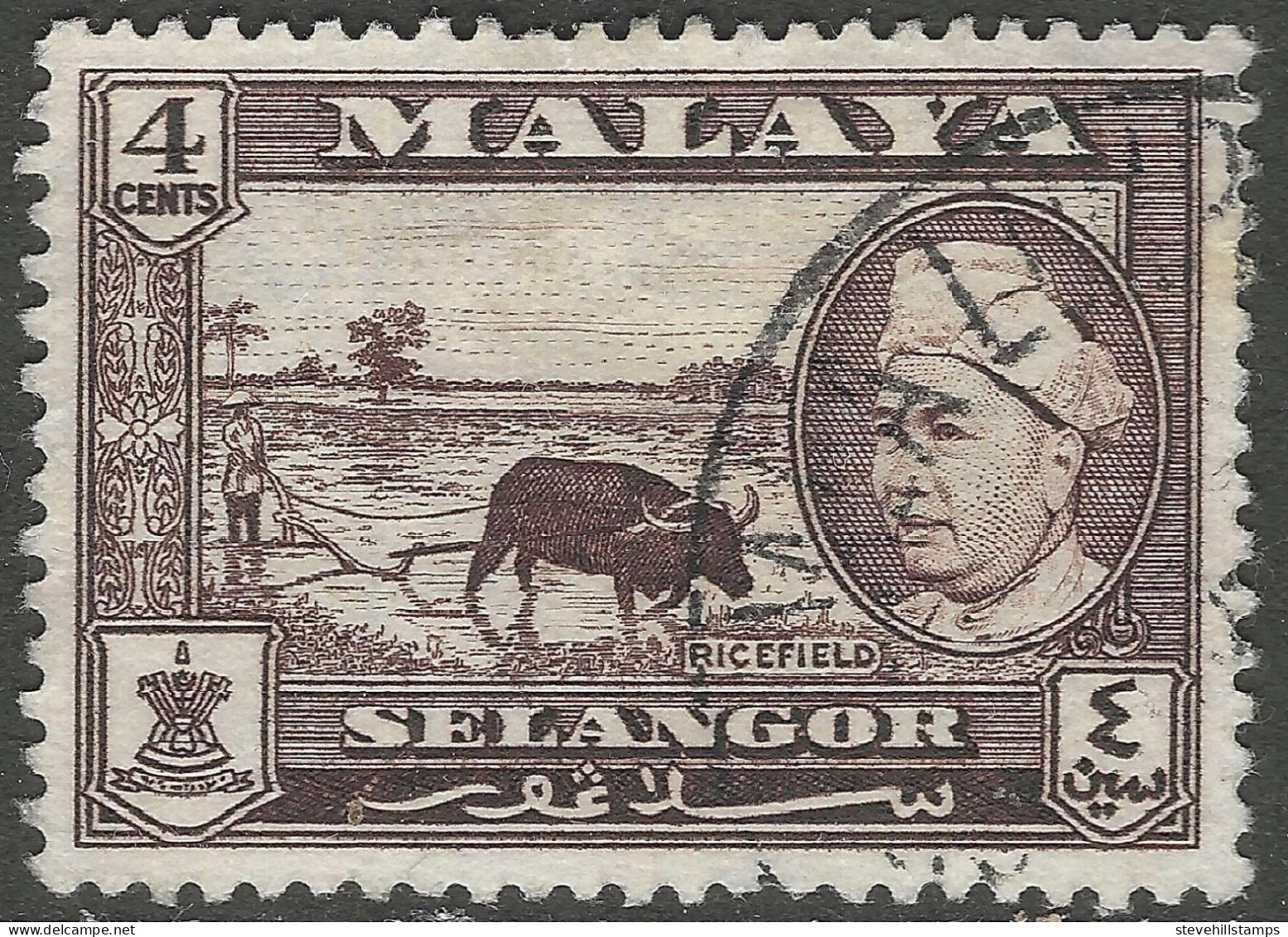 Selangor(Malaysia). 1957-61 Sultan Hisamud-din Alum Shah. 4c Used. SG 118 - Selangor