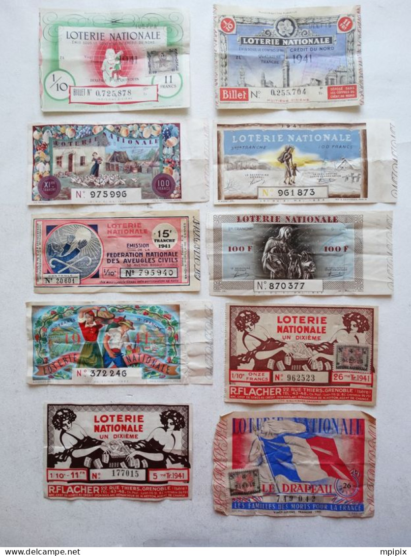 Lot De 20 Billets Loterie Nationale Française Année 1941 Tranche Tirage 1/10 Dixième - Billets De Loterie