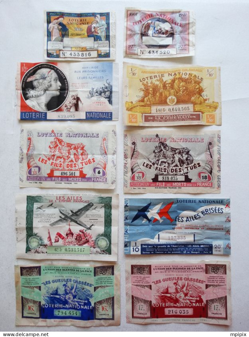 Lot De 20 Billets Loterie Nationale Française Année 1941 Tranche Tirage 1/10 Dixième - Billets De Loterie