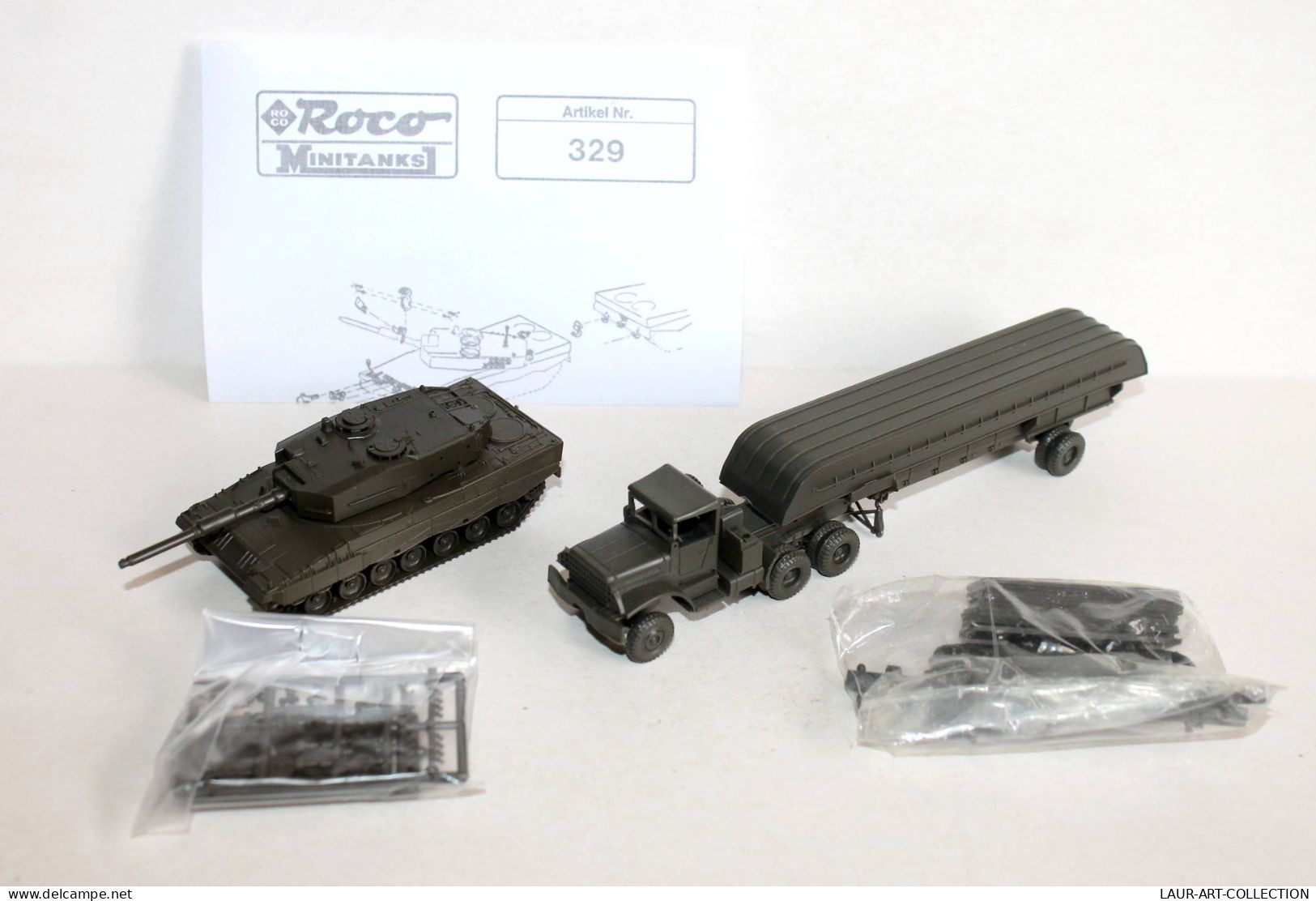 ROCO MINITANKS HO N°329 LEOPARD 2 CHAR COMBAT + Z-196 CAMION BARGE TRANSPORT + Z-197 - MODELE REDUIT MILITAIRE (1712.7) - Chars