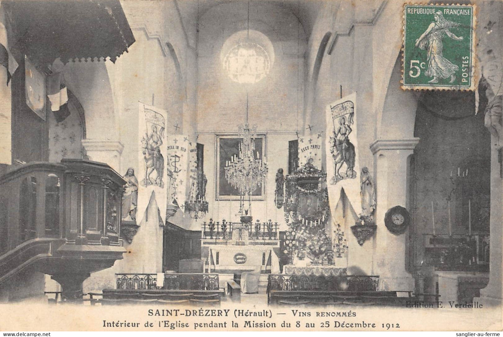 CPA 34 SAINT DREZERY / INTERIEUR DE L'EGLISE PENDANT LA MISSION DU 8 AU 25 DECEMBRE 1912 - Autres & Non Classés