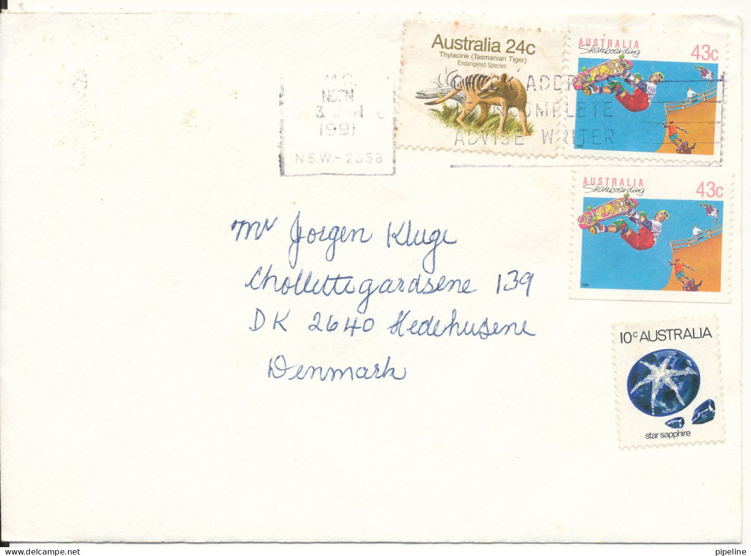 Australia Cover Sent Air Mail To Denmark 3-6-1991 Single Franked - Storia Postale