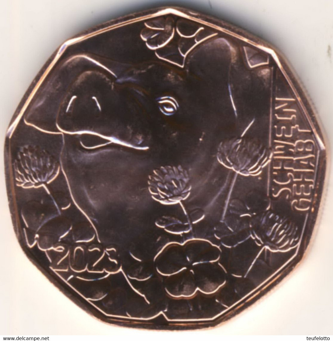 Austria Österreich 5 Euro 5&euro; - Münze Kupfer Copper 2023, Neujahr "Schwein Gehabt" UNC - Austria