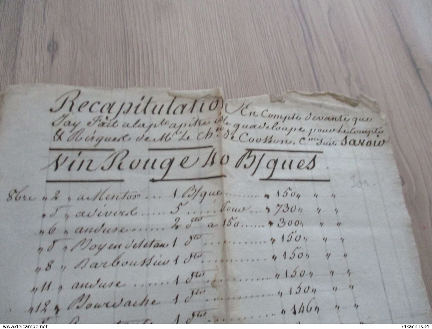 M45 Facture  Guadeloupe XVIIIème Risques 4 Barriques De Vins Et Sucre En Retour Cie Des Indes? Esclavage?? - ... - 1799