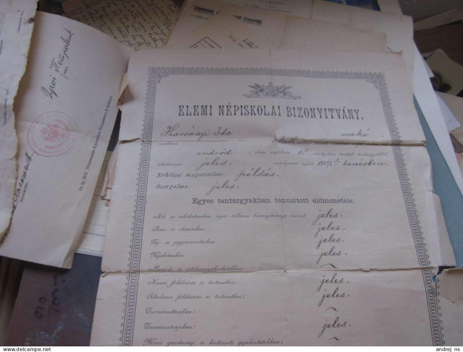 Endrod Elemi Nepiskolai Bizonyitvany 1895 - Diplômes & Bulletins Scolaires