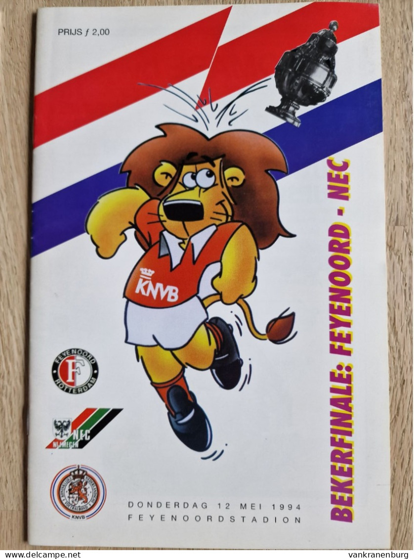 Programme Feyenoord - NEC Nijmegen - 12.5.1994 - Dutch Cup Final - Holland - Programm - Football - KNVB Beker Finale - Libros