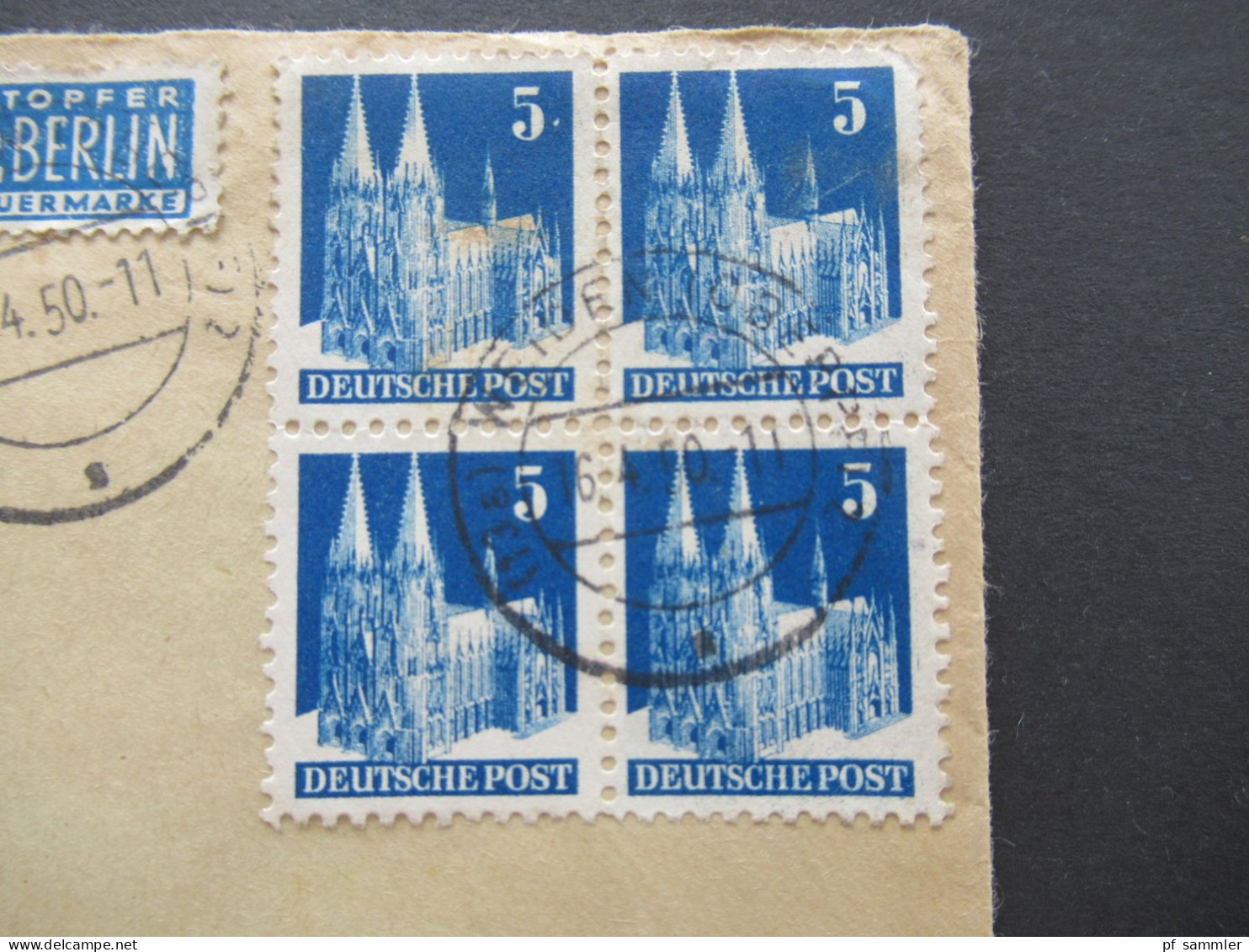 1950 Bizone Bauten Nr.75 (4) MeF Als Viererblock Umschlag Dr. Med. J. Huber Geburtshelfer Weiden Opf. Nach Metten - Brieven En Documenten