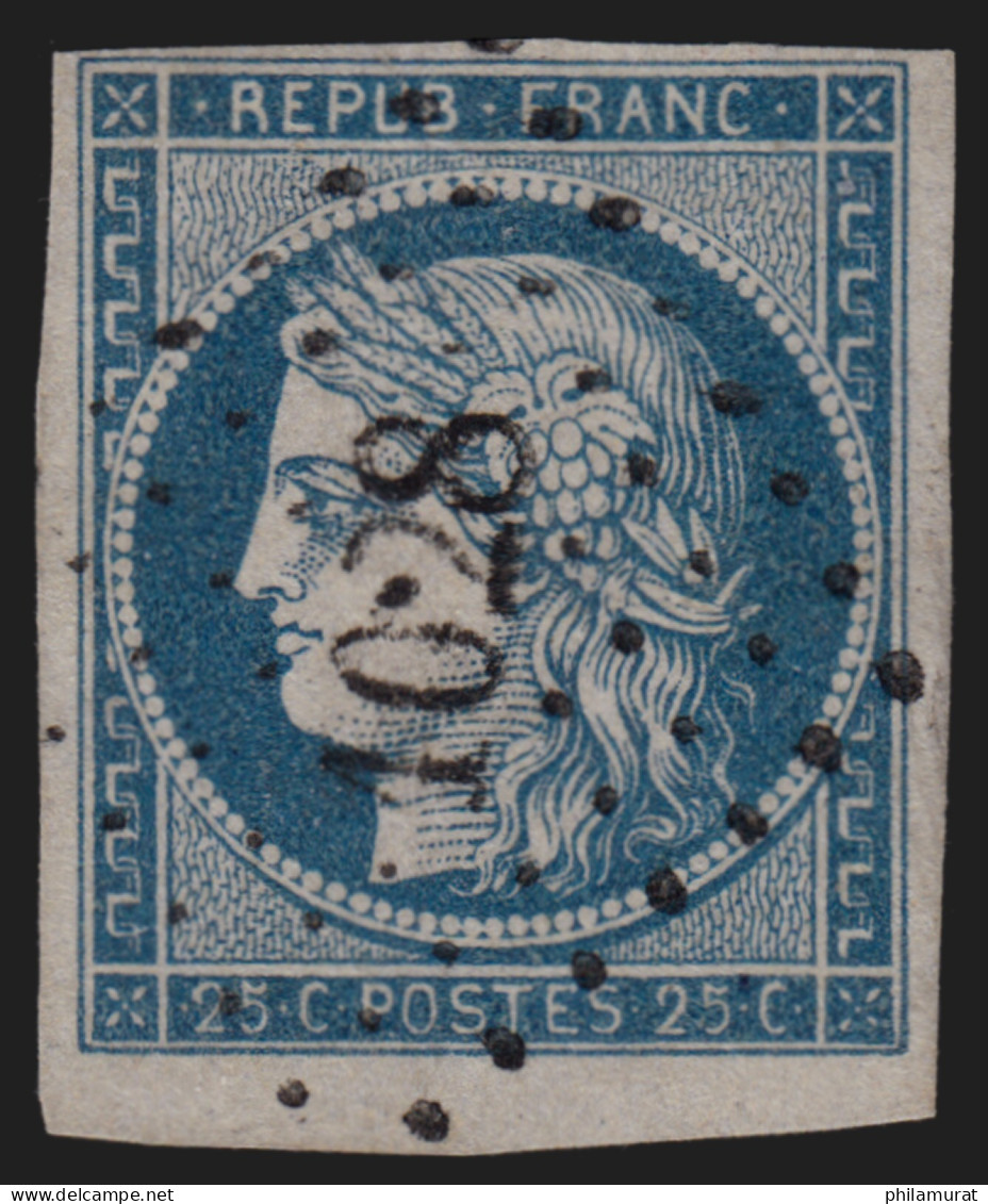 N°4, Cérès 1850, 25c Bleu, Oblitéré PC 1028 CREPY Indice 4 - TTB - 1849-1850 Ceres