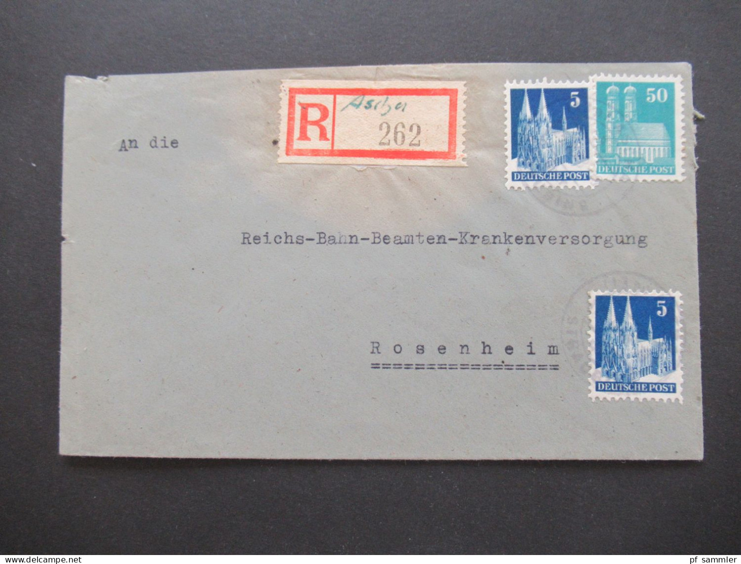 1948 Bizone Bauten MiF Nr.75 (2) MiF Mit Nr.92 Einschreiben Not R-Zettel Handschriftlich Ascha Nach Rosenheim - Storia Postale