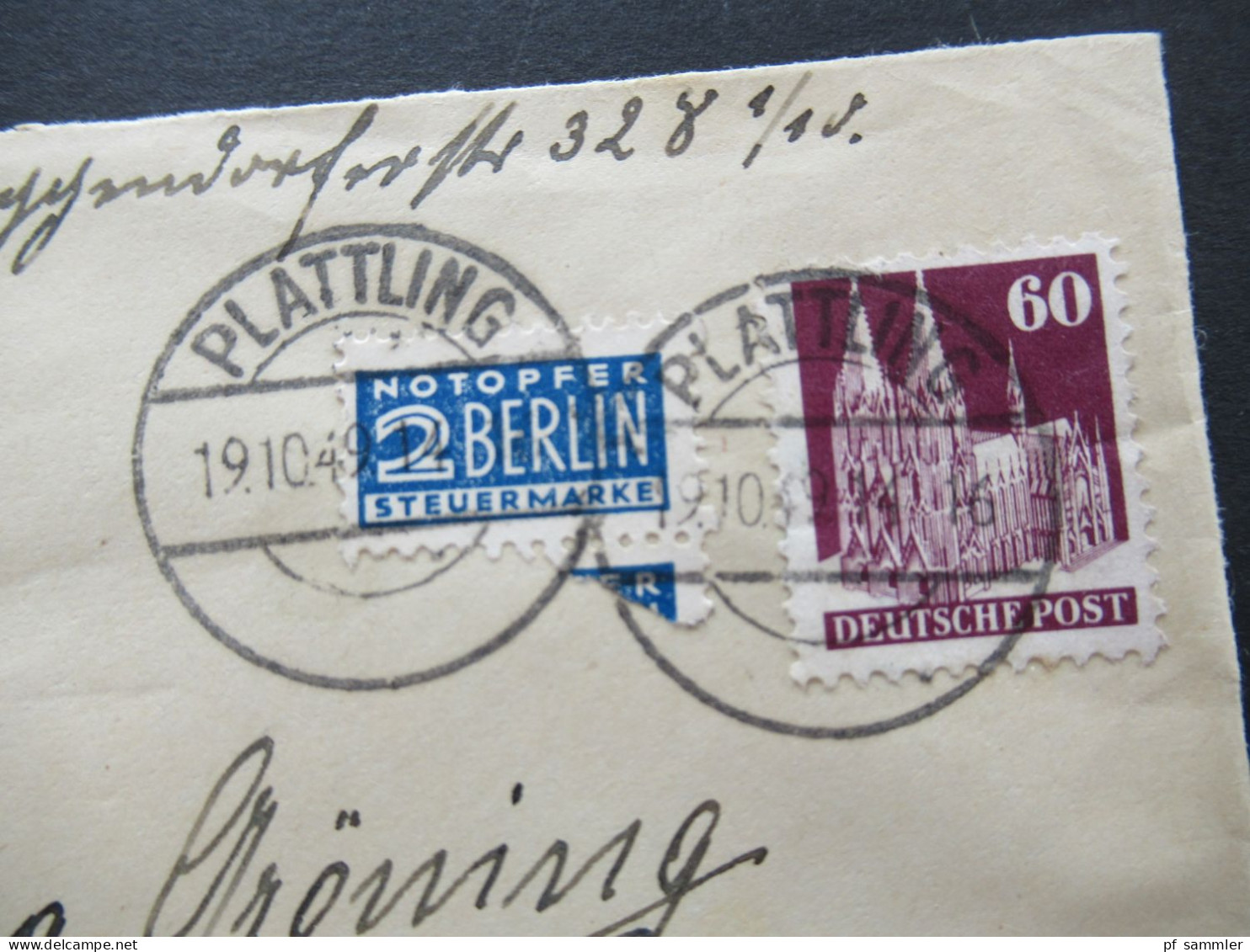 1949 Bizone Bauten MiF Nr.93 EF Mit Notopfermarke Einschreiben Plattling Nach Rosenheim Mit Ank. Stempel - Covers & Documents