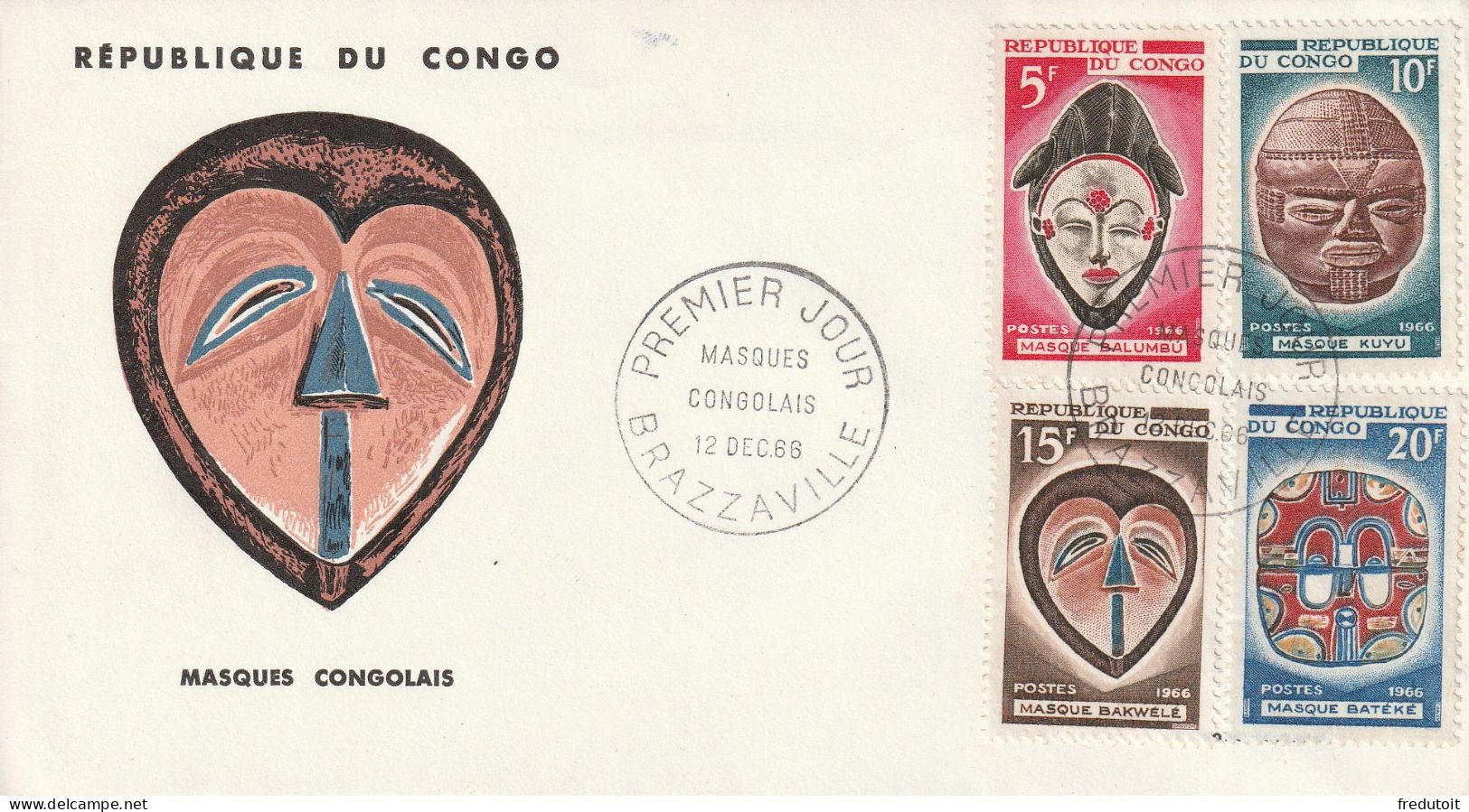 FDC - CONGO - N°199/202  (1966) Masques - FDC