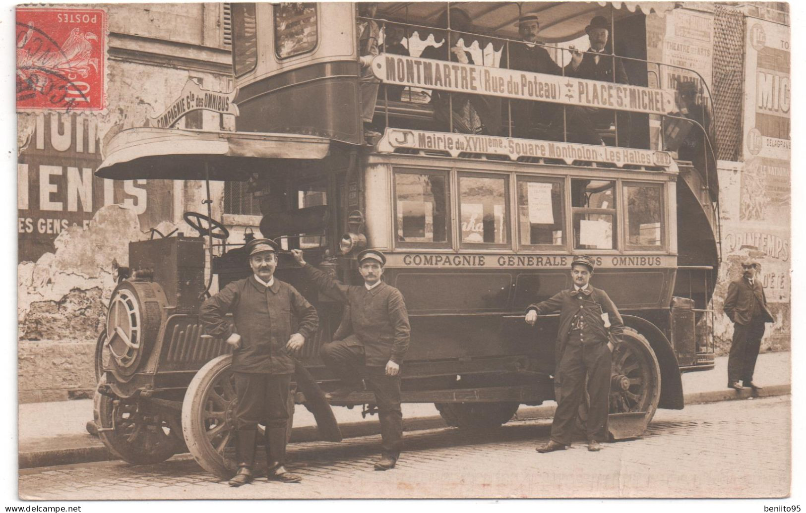 CARTE-PHOTO De PARIS - AUTOBUS Ligne Montmartre-Place St-Michel. - Public Transport (surface)