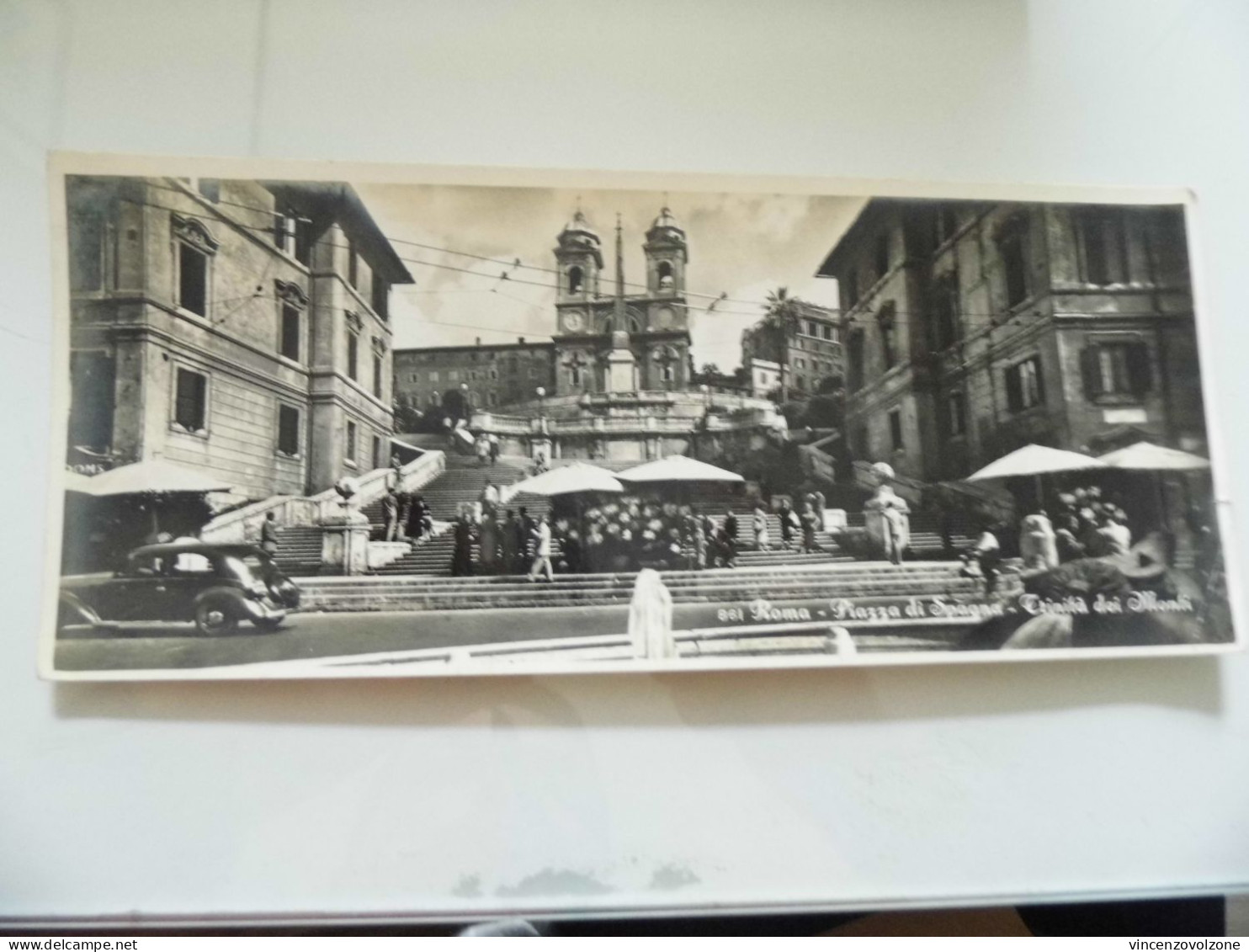 Cartolina  Viaggiata Panoramica "ROMA Piazza Di Spagna - Trinità Dei Monti" 1955 - Castel Sant'Angelo