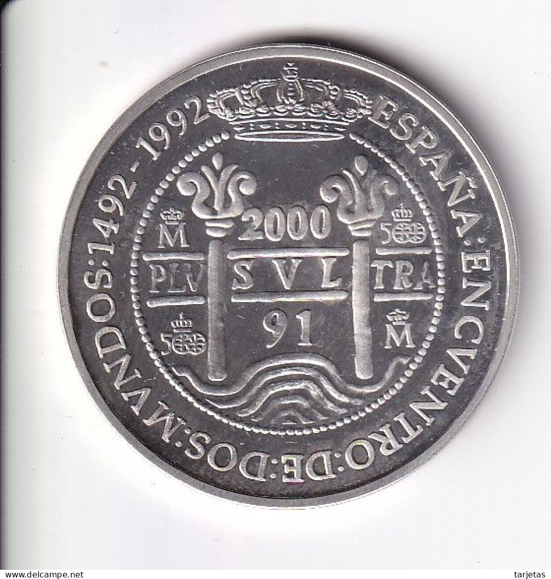 MONEDA PLATA DE ESPAÑA DE 2000 PESETAS DEL AÑO 1991 ENCUENTRO ENTRE DOS MUNDOS (COIN)(SILVER-ARGENT) - 2 000 Pesetas