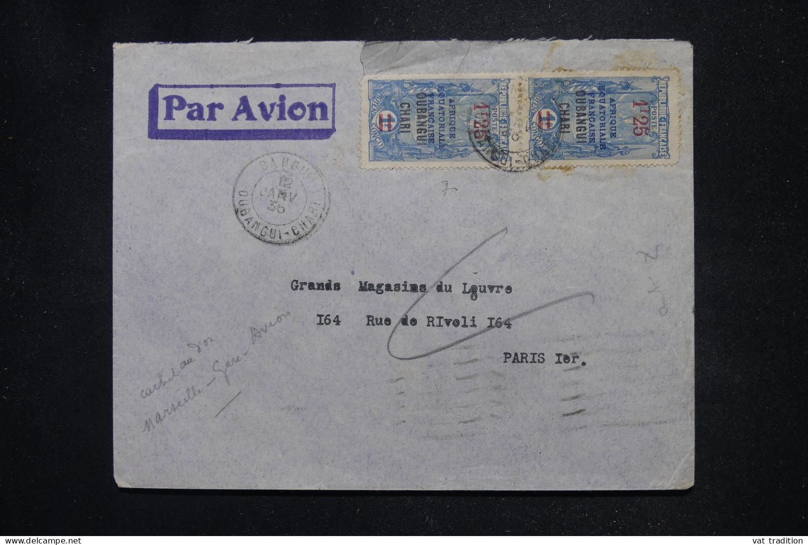 OUBANGUI CHARI- Enveloppe De Bangui Pour Paris En 1936 Par Avion- L 147295 - Cartas & Documentos