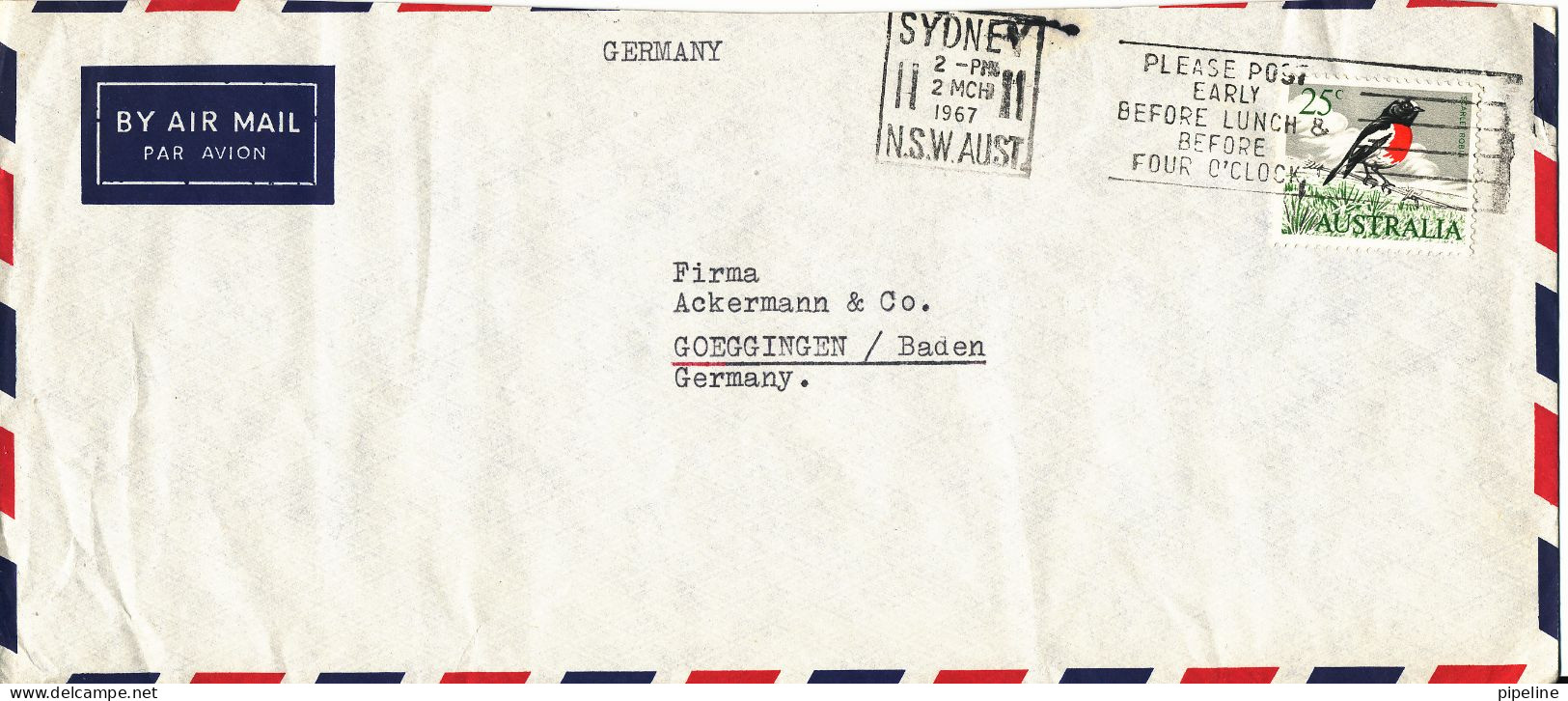 Australia Air Mail Cover Sent To Germany Sydney 2-3-1967 Single Franked - Brieven En Documenten