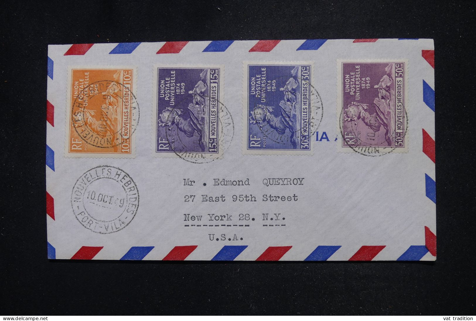 NOUVELLE HEBRIDES - Série UPU Sur Enveloppe De Port Vila Pour Les USA En 1949 - L 147297 - Lettres & Documents