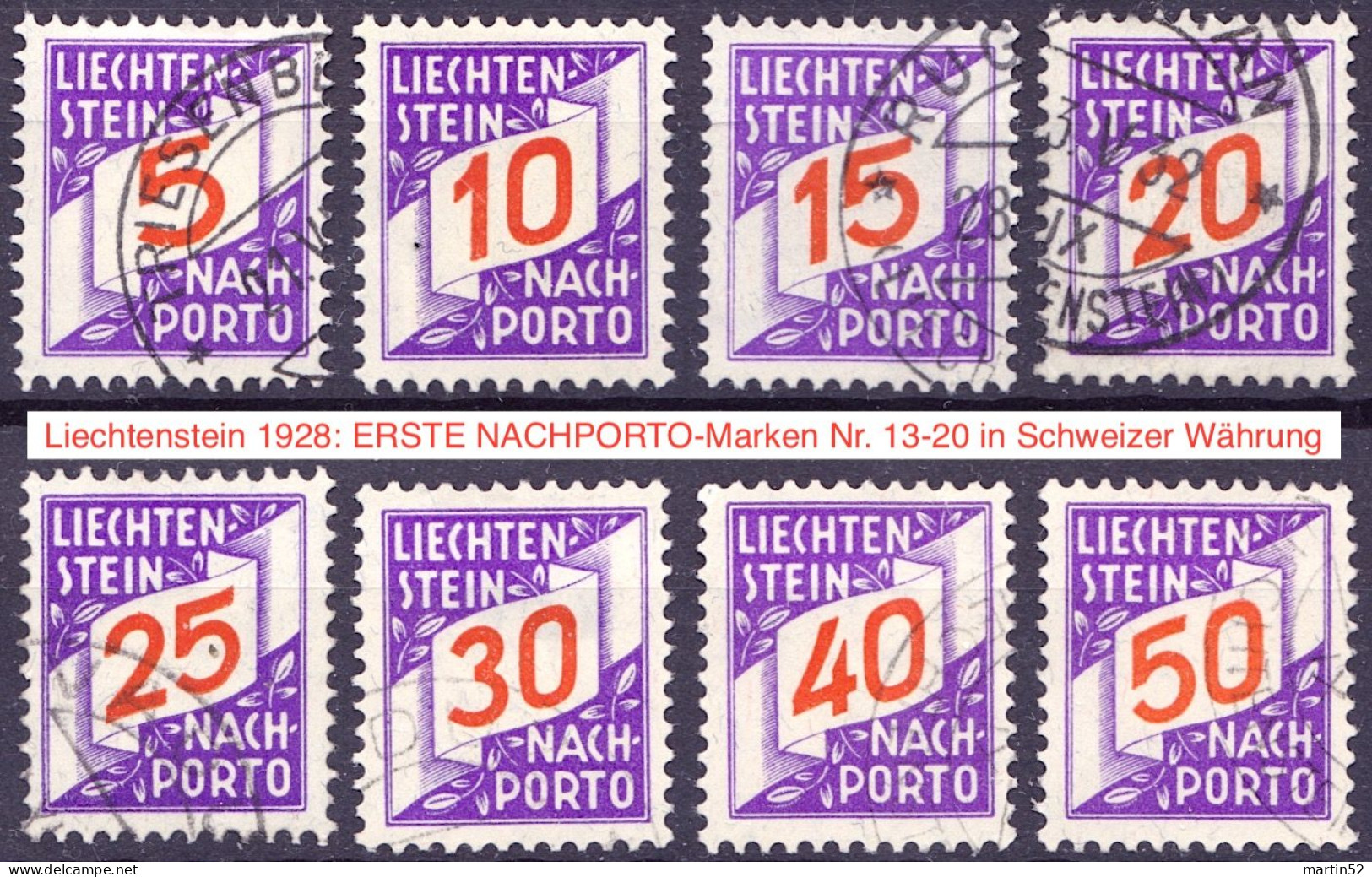 Liechtenstein 1928: ERSTE NACHPORTO-Marken Nr. 13-20 In Schweizer Währung Gestempelt Obliterée Used (Zu CHF 96.00) - Segnatasse