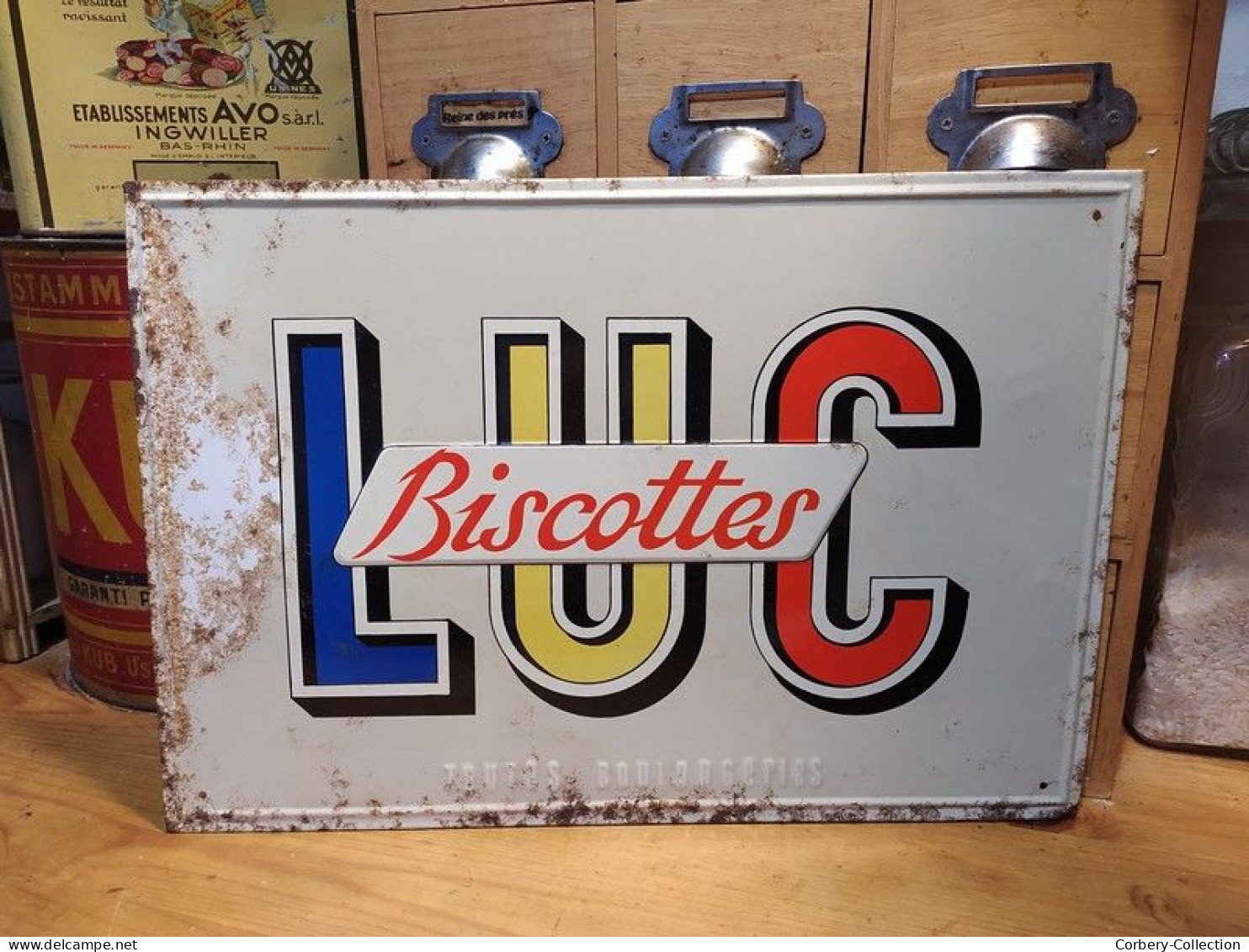 Ancienne Plaque Tôle Publicitaire Biscottes LUC - Limpieza
