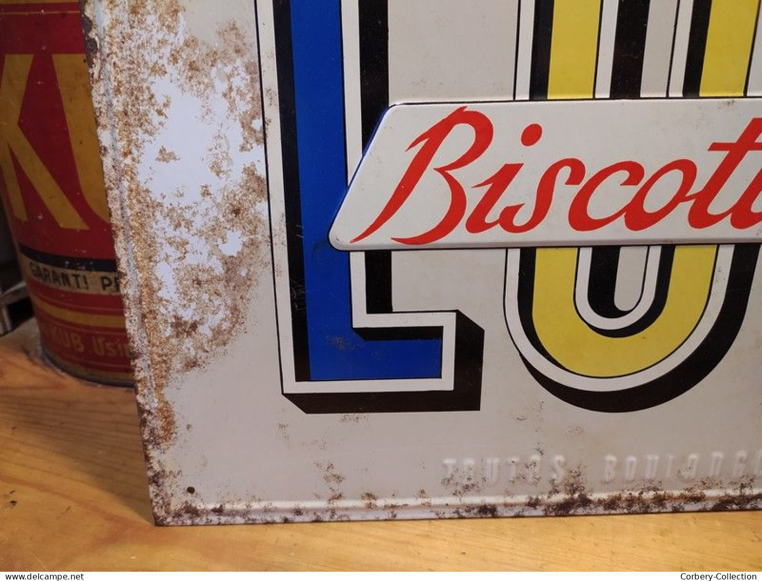 Ancienne Plaque Tôle Publicitaire Biscottes LUC - Wash & Clean
