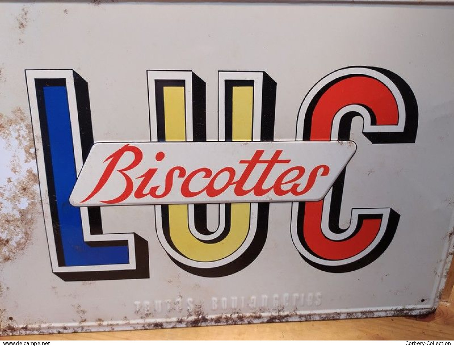 Ancienne Plaque Tôle Publicitaire Biscottes LUC
