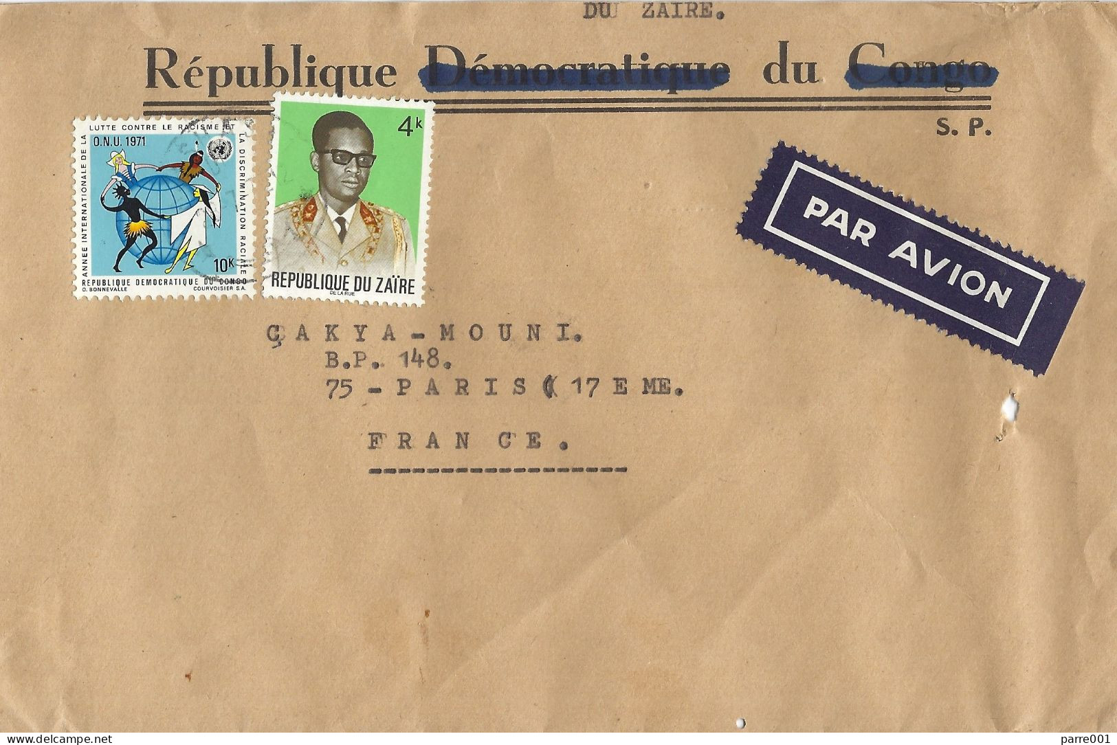 Zaire DRC Congo 1972 Kinshasa Anti-racism Year Discrimination Mobutu Cover - Storia Postale