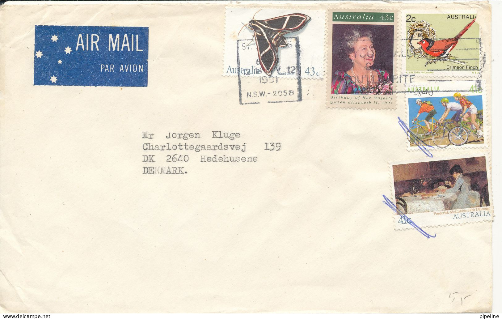 Australia Cover Sent Air Mail To Denmark 1991 Topic Stamps - Cartas & Documentos