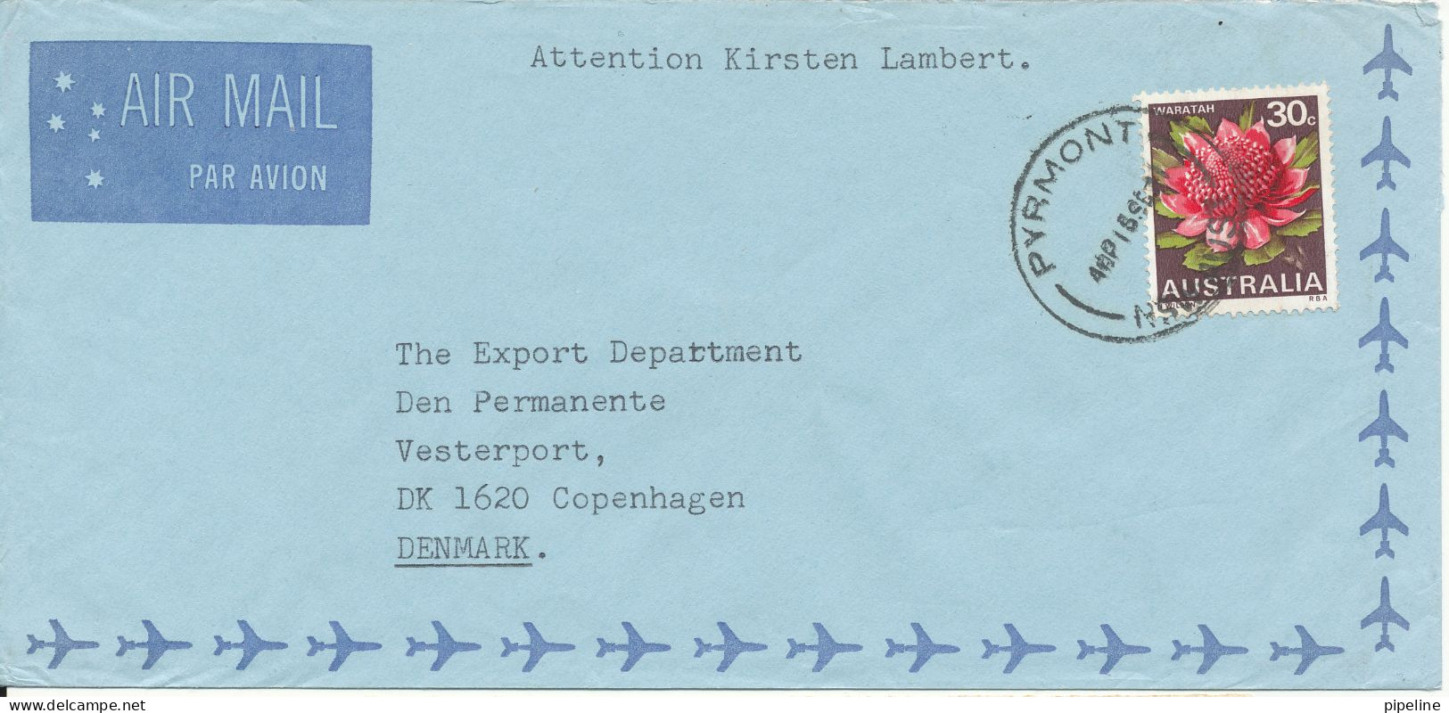 Australia Air Mail Cover Sent To Denmark Pyrmont 15-9-1971?? Single Franked - Covers & Documents