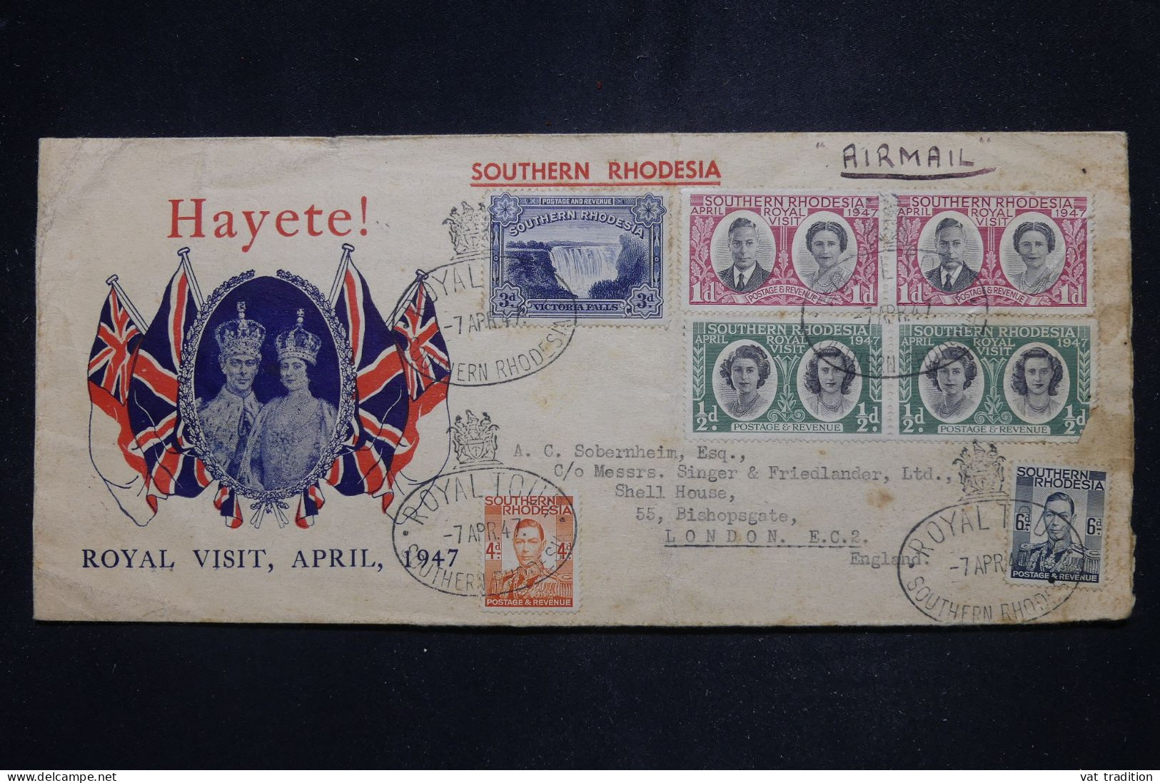 RHODESIE - Enveloppe Illustrée ( Visite Royale ) Pour Londres En 1947 -  L 147329 - Southern Rhodesia (...-1964)