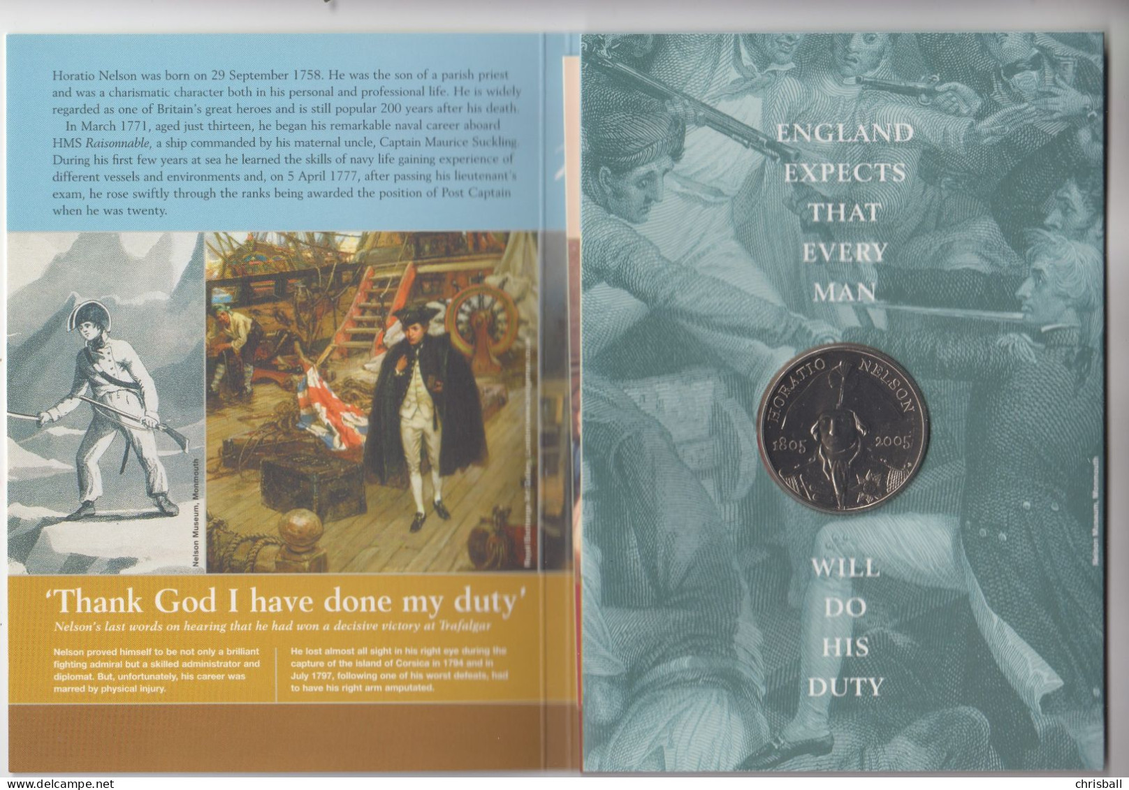 Royal Mint 2005 Trafalgar & Nelson 200th Anniversary 2 Coin Set £5 Presentation Pack Folder - 1 Pond