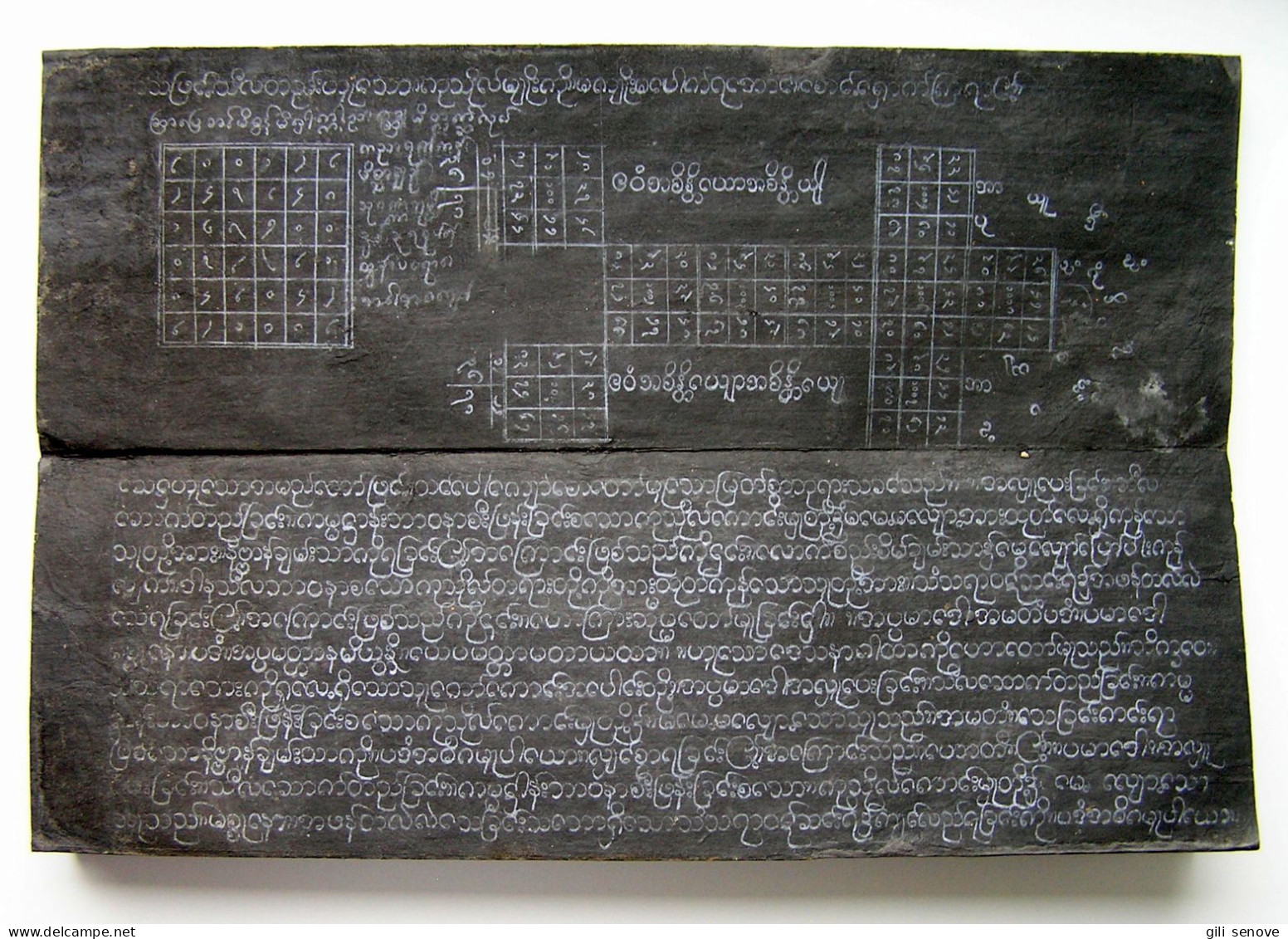 Antique Burmese Black Folding Manuscript Parabaik