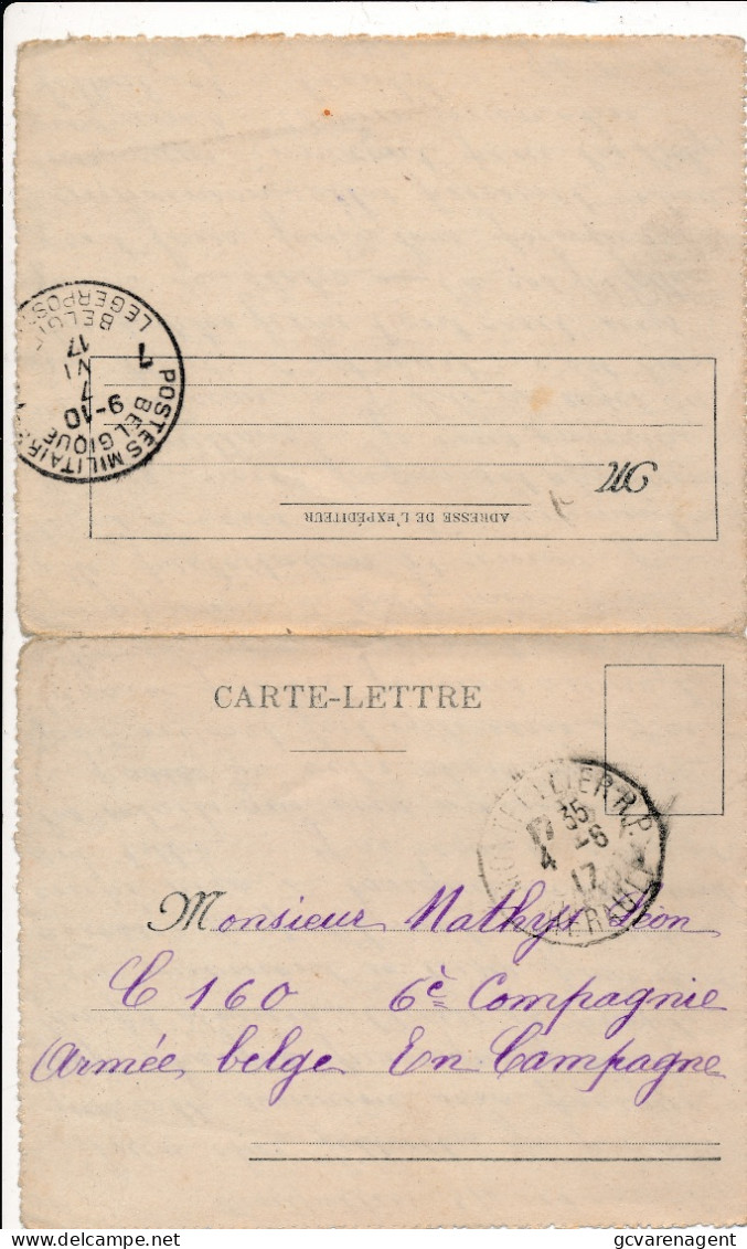 CARTE LETTRE - BELG.LEGERPOST 17  NAAR M.MATHYS LEON  C 160 6e COMP. ARMEE BELGE EN CAMPAGNE   2  SCANS - Prisonniers