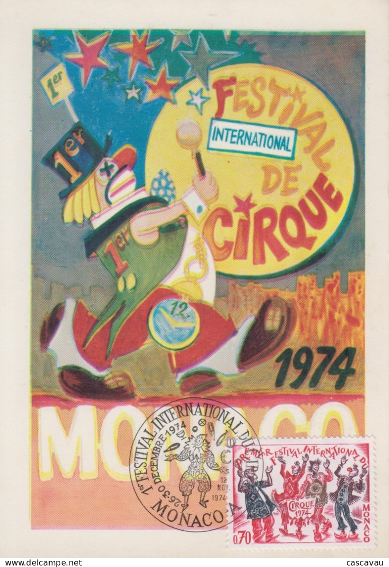 Carte Maximum  1er Jour  MONACO   FESTIVAL  INTERNATIONAL  Du  CIRQUE    1974 - Circo