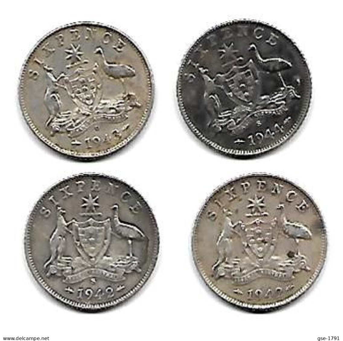 AUSTRALIE  GEORGES VI  ,6 Pence,   Lot De 4 Monnaies, Annés De 1942 à 1944  Argent , TB+ - Non Classificati
