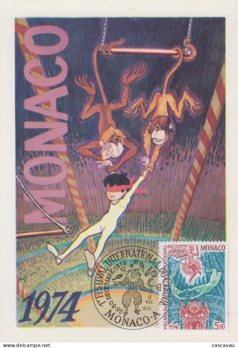 Carte Maximum  1er Jour  MONACO   FESTIVAL  INTERNATIONAL  Du  CIRQUE    1974 - Circus